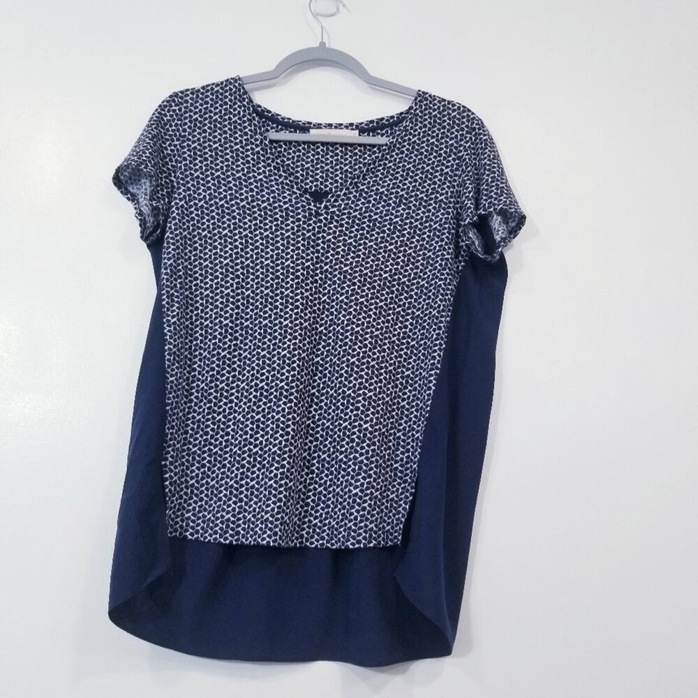 Tory Burch Navy Blue Patterned Women Blouse Short Sleeves